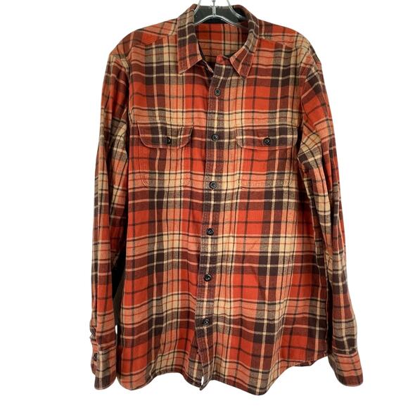 Orton Brothers Clothing Co. Orange Brown Plaid Flannel Button Up Men's *no tags - Picture 1 of 11